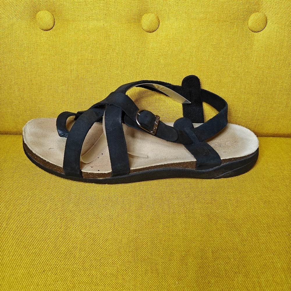 Teva Catalina Black Leather Strappy Cork Sandals Womens Shoe Size 11